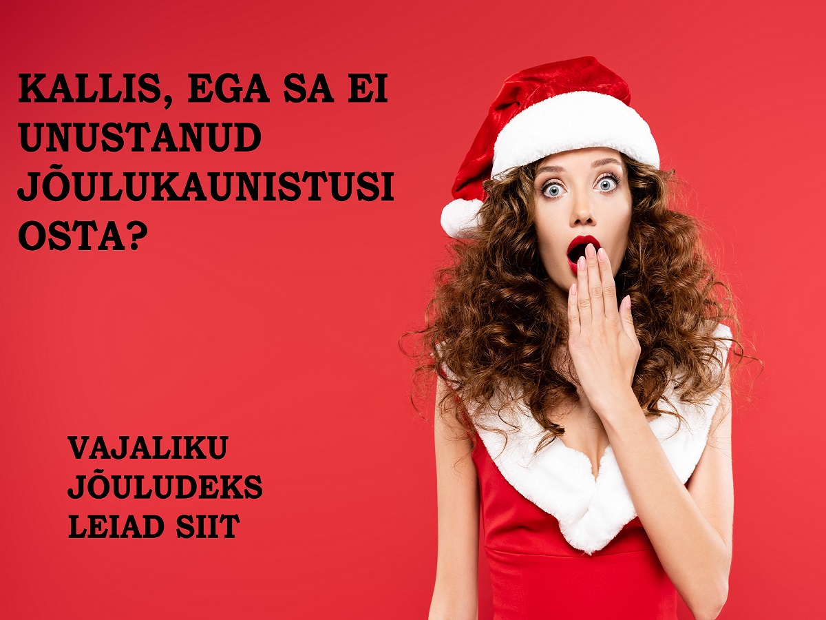 happy surprised girl gesturing in santa costume, isolated on red